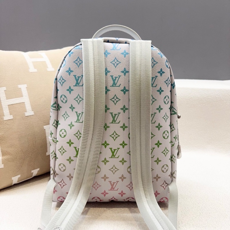 LV新款 漸變彩虹音符灰三彩後背包牛皮 灰白老花芯片款28*36*16 全新閒置配件塵袋-7