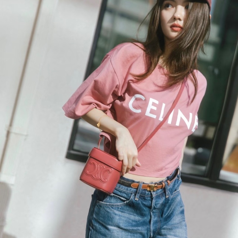 Celine 凱旋門小盒子包 豆沙紅 金扣 牛皮10*11*10 98新配件塵袋盒子購證-0