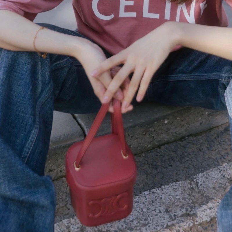 Celine 凱旋門小盒子包 豆沙紅 金扣 牛皮10*11*10 98新配件塵袋盒子購證-1