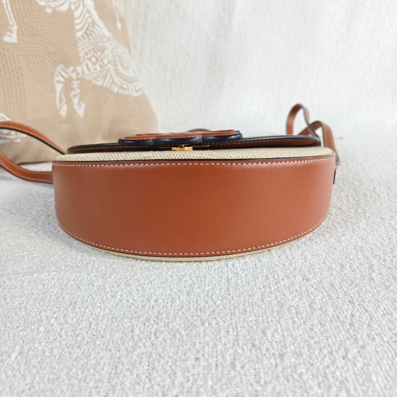 Celine帆布拼皮Basace凱旋門月亮包23*14*6 棕色拼米色 98新配件塵袋-3