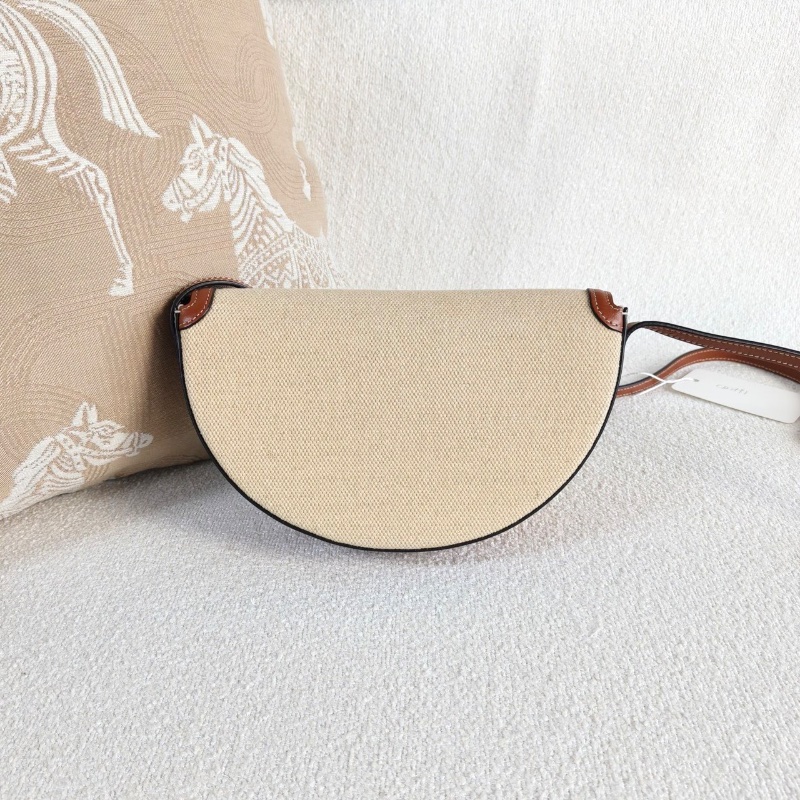 Celine帆布拼皮Basace凱旋門月亮包23*14*6 棕色拼米色 98新配件塵袋-5