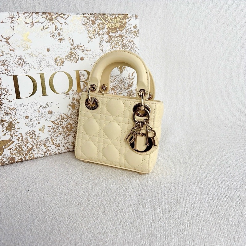 Dior 超mini三格黛妃包 小雞黃 金扣 羊皮12*10*4 98新配件盒子塵袋-4