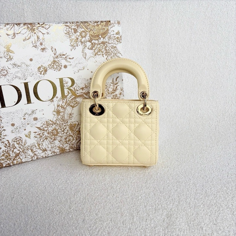 Dior 超mini三格黛妃包 小雞黃 金扣 羊皮12*10*4 98新配件盒子塵袋-7