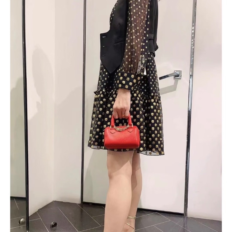 Celine 紅色金扣牛皮凱旋門全皮mini波士頓枕頭包 14*10*7.5  98新配件塵袋-1