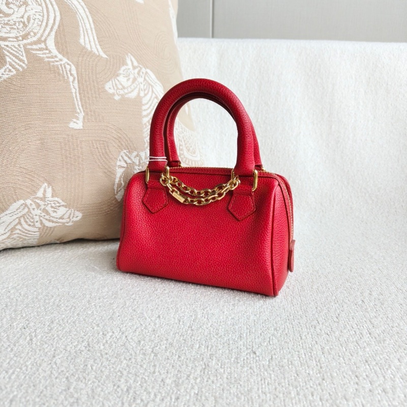 Celine 紅色金扣牛皮凱旋門全皮mini波士頓枕頭包 14*10*7.5  98新配件塵袋-4