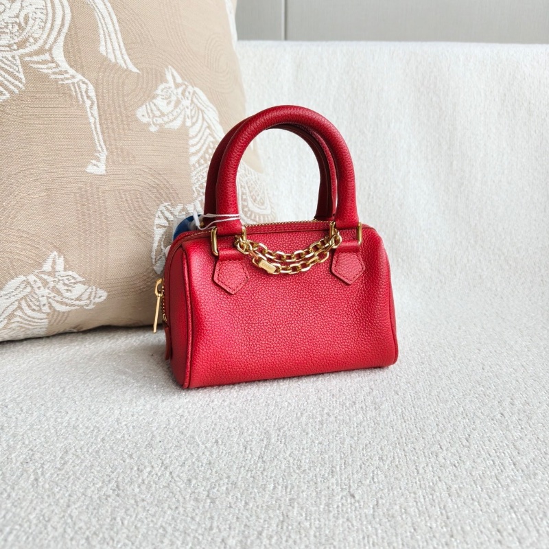 Celine 紅色金扣牛皮凱旋門全皮mini波士頓枕頭包 14*10*7.5  98新配件塵袋-6