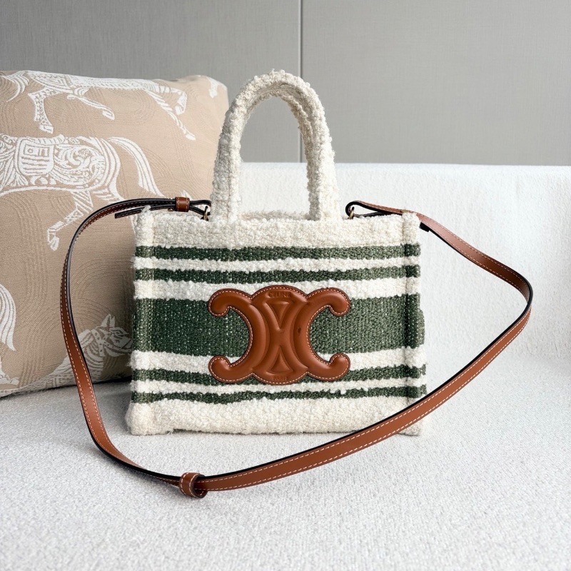 Celine條紋毛呢托特包 拼色25*19*14 98新配件塵袋-2