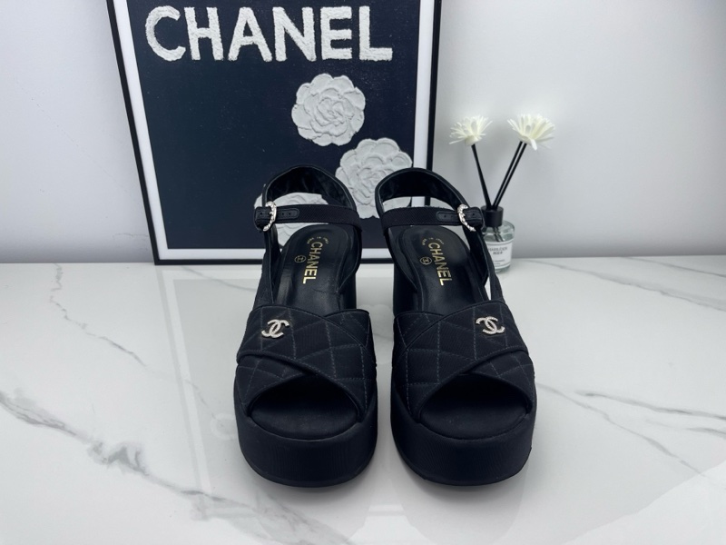 98新 chanel香奈兒 23p黑色菱格紋涼拖 38.5碼 無附件-1