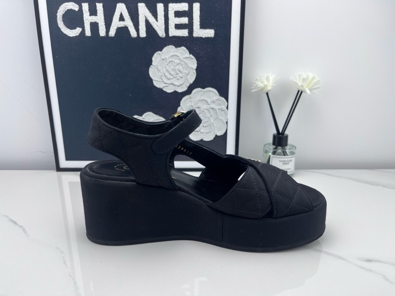 98新 chanel香奈兒 23p黑色菱格紋涼拖 38.5碼 無附件-4