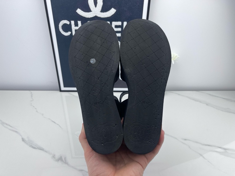 98新 chanel香奈兒 23p黑色菱格紋涼拖 38.5碼 無附件-7