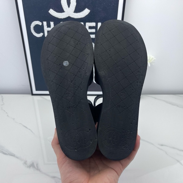 98新 chanel香奈兒 23p黑色菱格紋涼拖 38.5碼 無附件-9