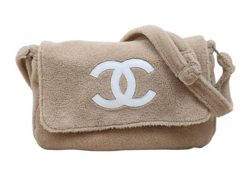 「JL精品代購」98新 香奈兒Chanel奶茶色毛巾包-3