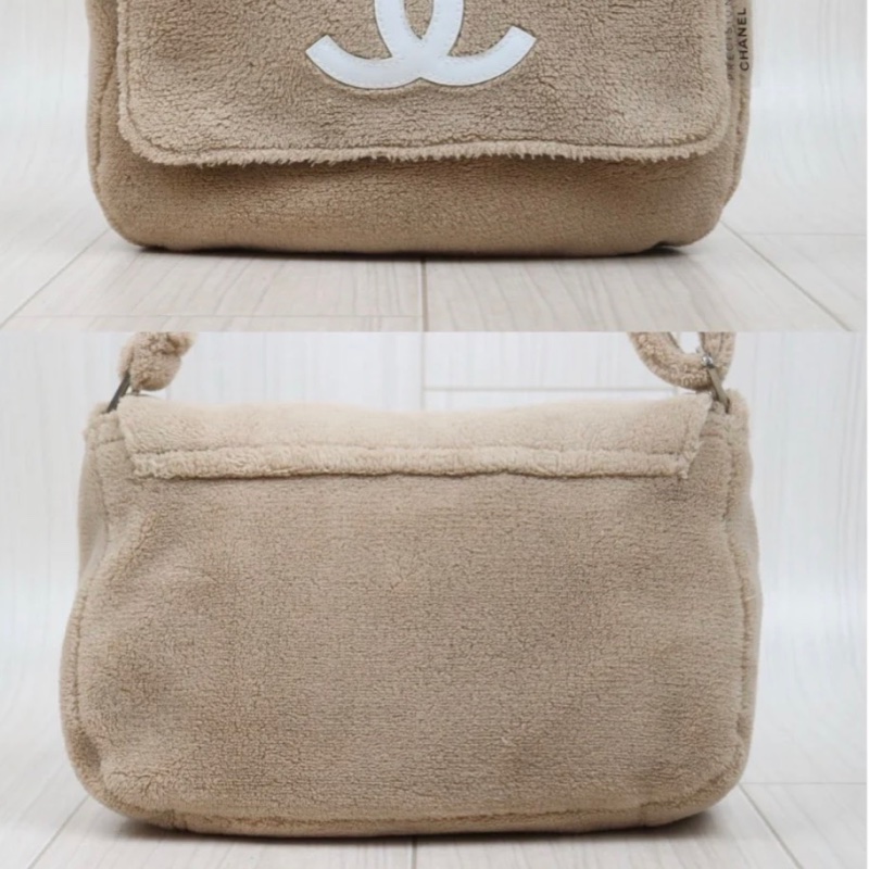 「JL精品代購」98新 香奈兒Chanel奶茶色毛巾包-4