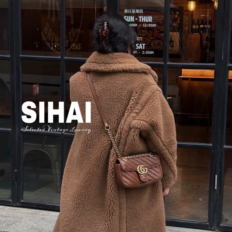 GUCCI焦糖色金扣marmont22肩背斜背包22*13*6 98新配件塵袋購證-0