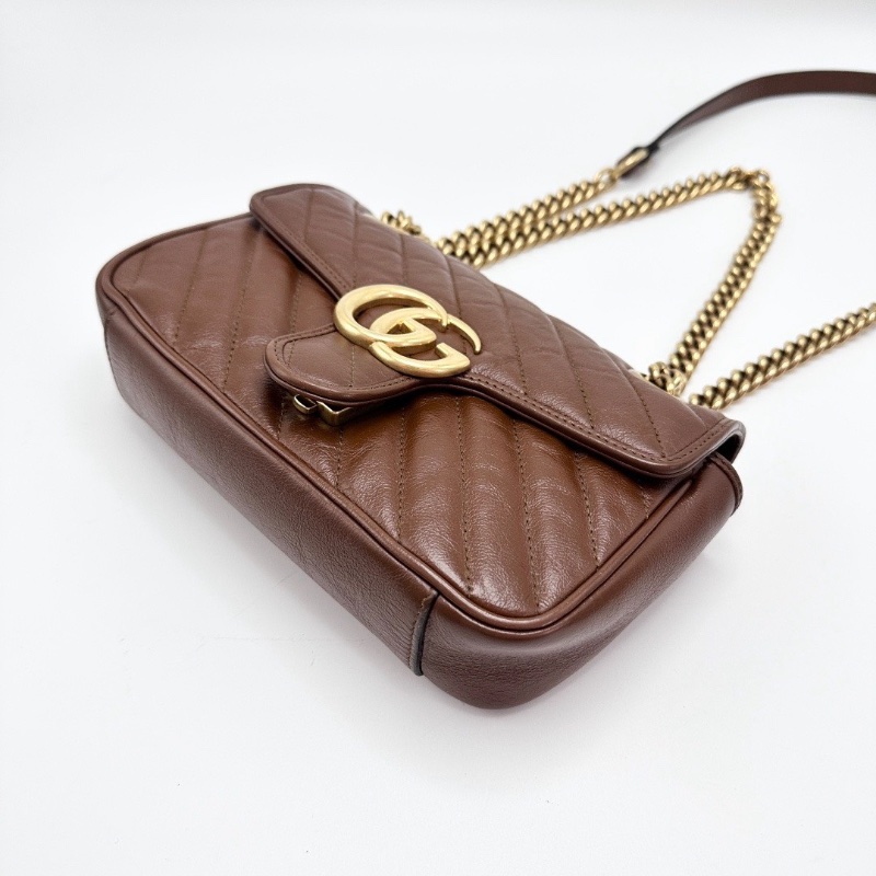 GUCCI焦糖色金扣marmont22肩背斜背包22*13*6 98新配件塵袋購證-3