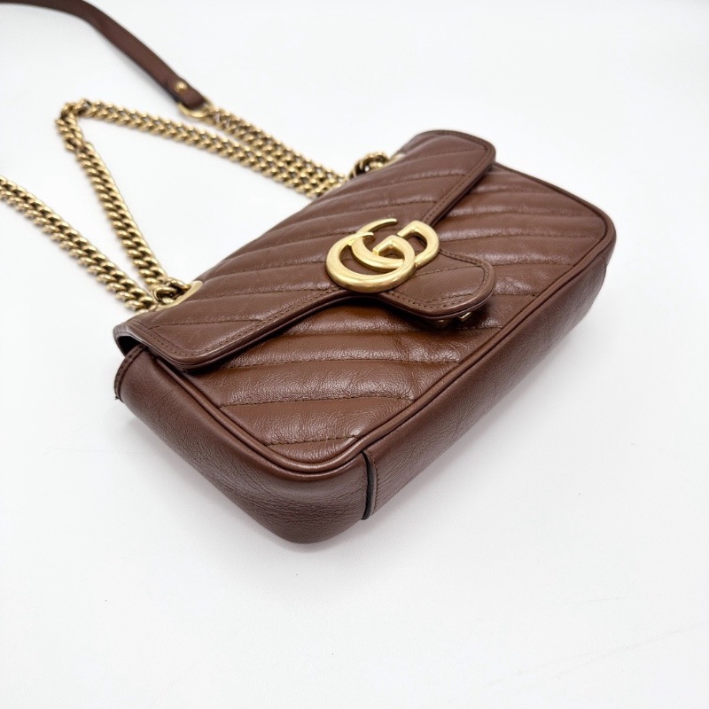 GUCCI焦糖色金扣marmont22肩背斜背包22*13*6 98新配件塵袋購證-5