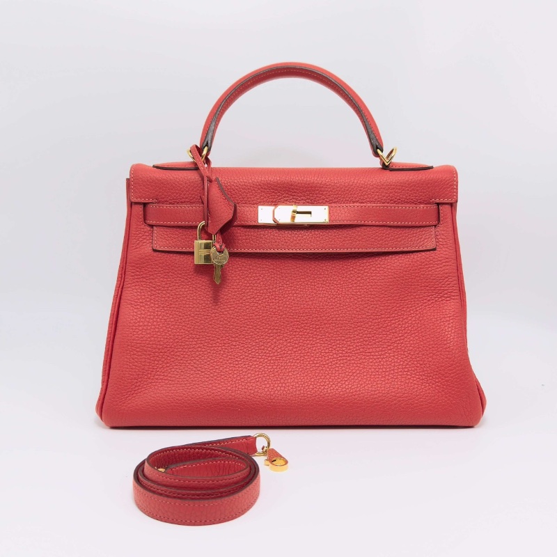 HERMES 齋普爾粉金扣kelly32手提肩背斜背包32*23*13 98新配件塵袋鎖鑰匙-1