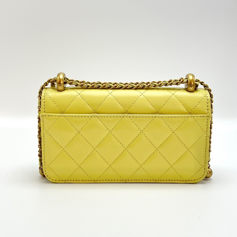 CHANEL 24C小雞黃色金扣雙金珠woc肩背斜背鏈條包 17*9*3 98新配件盒子塵袋-6