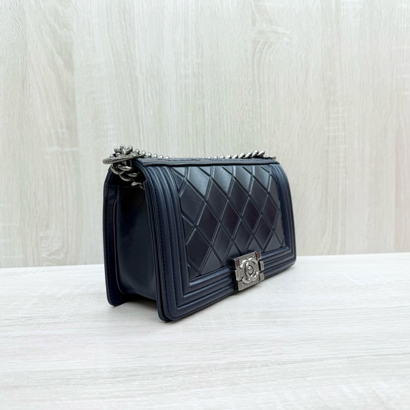 CHANEL藍色牛皮霧銀釦SALZBURG季節限定款BOY25/A67086-3