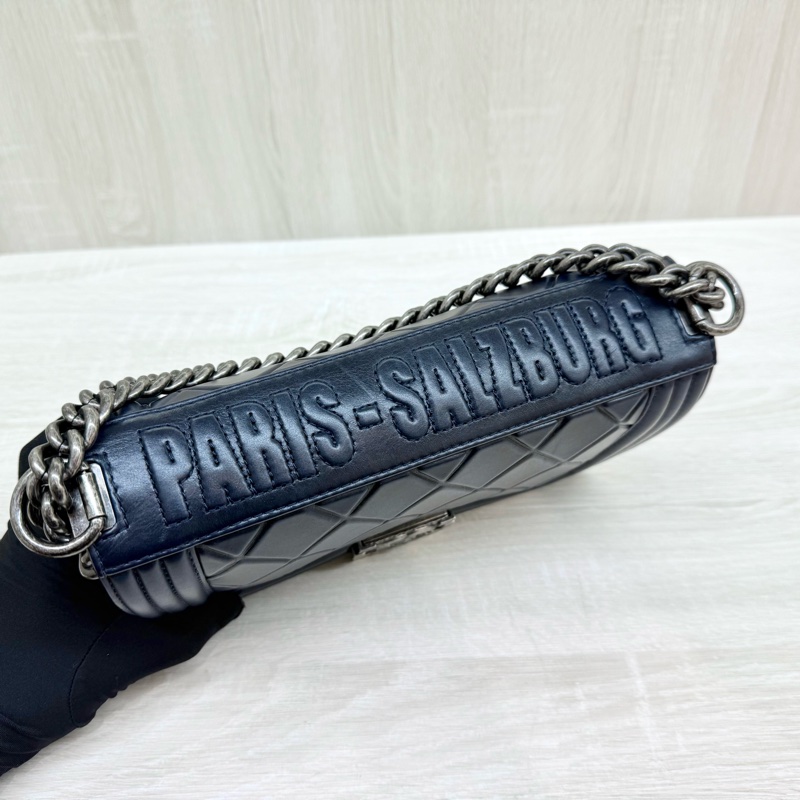 CHANEL藍色牛皮霧銀釦SALZBURG季節限定款BOY25/A67086-5