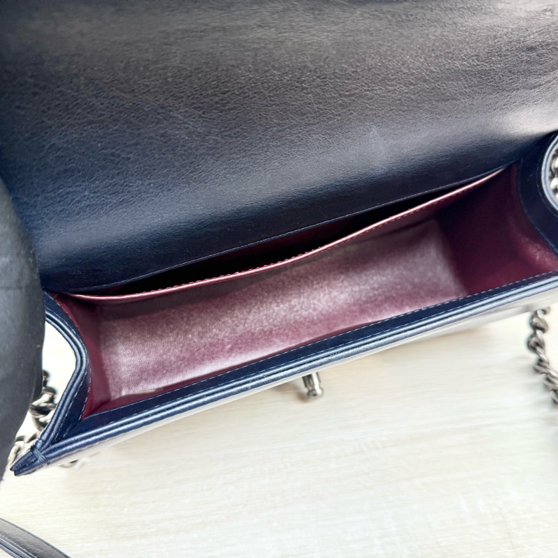 CHANEL藍色牛皮霧銀釦SALZBURG季節限定款BOY25/A67086-9