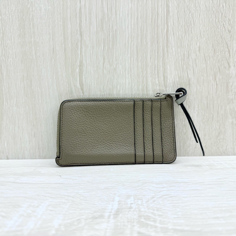 Loewe大象灰牛皮拚芥末黃卡片夾側流蘇L拉零錢卡包C660Z40X04-1