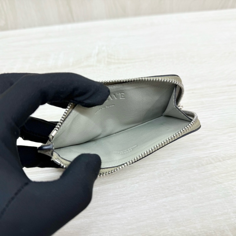 Loewe大象灰牛皮拚芥末黃卡片夾側流蘇L拉零錢卡包C660Z40X04-7