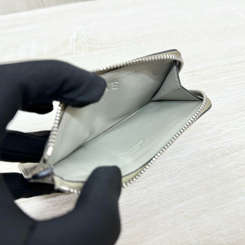 Loewe大象灰牛皮拚芥末黃卡片夾側流蘇L拉零錢卡包C660Z40X04-8