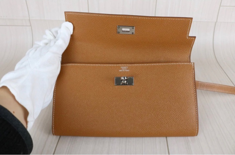 「JL精品代購」98新 Hermes 愛馬仕 Kelly 金棕銀扣-13