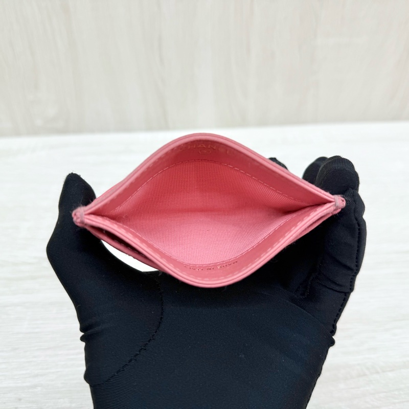 CHANEL粉色荔枝牛皮金釦卡片夾AP0213-6