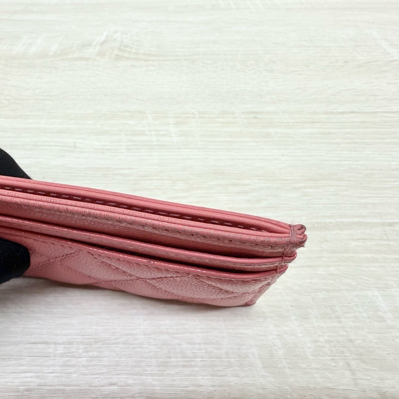 CHANEL粉色荔枝牛皮金釦卡片夾AP0213-15