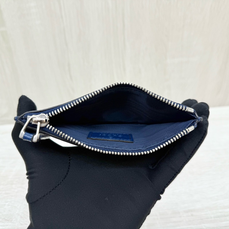 GUCCI深藍色牛皮藍GG一字拉零錢卡包722726-8