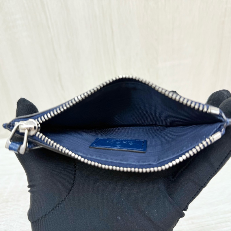 GUCCI深藍色牛皮藍GG一字拉零錢卡包722726-9