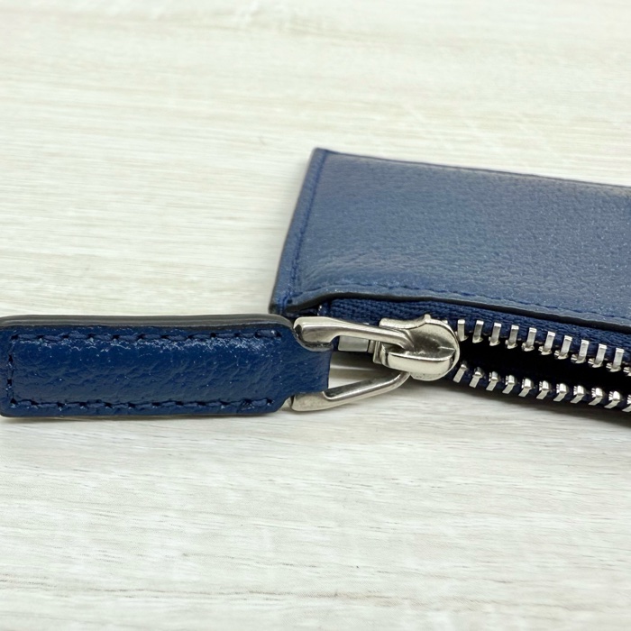 GUCCI深藍色牛皮藍GG一字拉零錢卡包722726-10