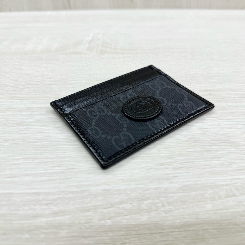 Gucci黑灰老花拼黑色皮革GG logo卡夾673002-5