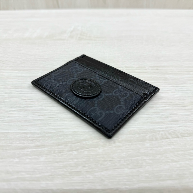Gucci黑灰老花拼黑色皮革GG logo卡夾673002-6