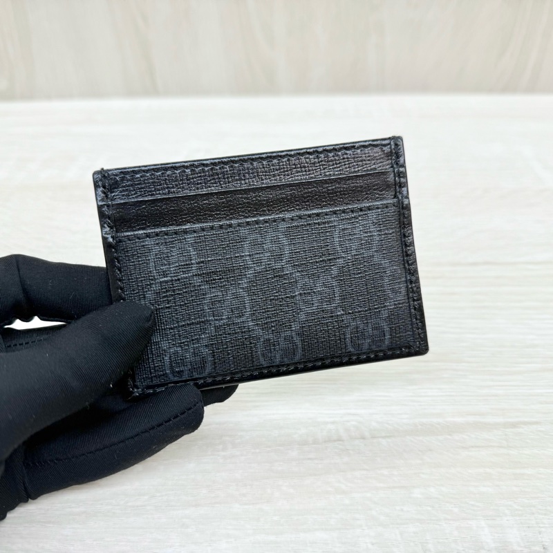 Gucci黑灰老花拼黑色皮革GG logo卡夾673002-8