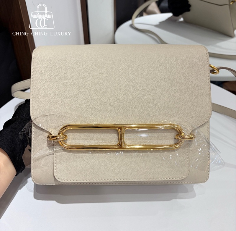 🌈Hermes🧡Roulis 23🌟奶昔白金扣🧡98.5新🌟Evercolor皮🌟愛馬仕🌟-0