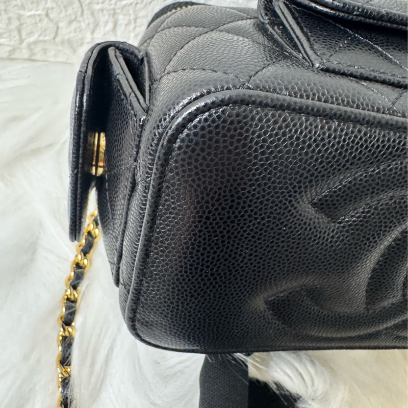 Chanel 手提長盒子化妝包 黑色金扣荔枝牛皮-10