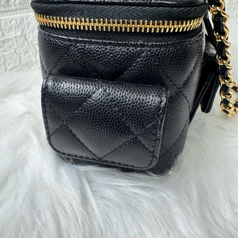 Chanel 手提長盒子化妝包 黑色金扣荔枝牛皮-13