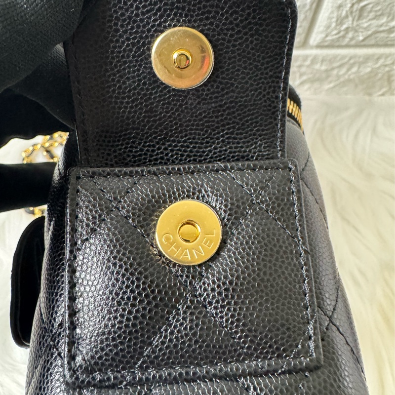 Chanel 手提長盒子化妝包 黑色金扣荔枝牛皮-15