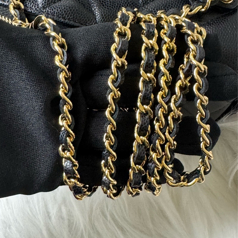 Chanel 手提長盒子化妝包 黑色金扣荔枝牛皮-23