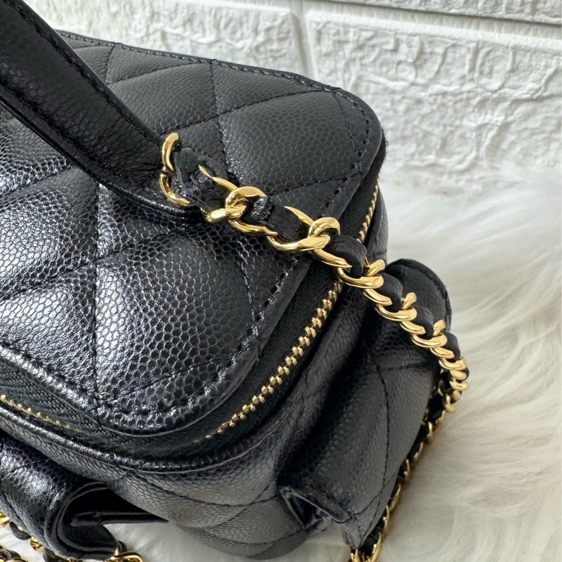 Chanel 手提長盒子化妝包 黑色金扣荔枝牛皮-25