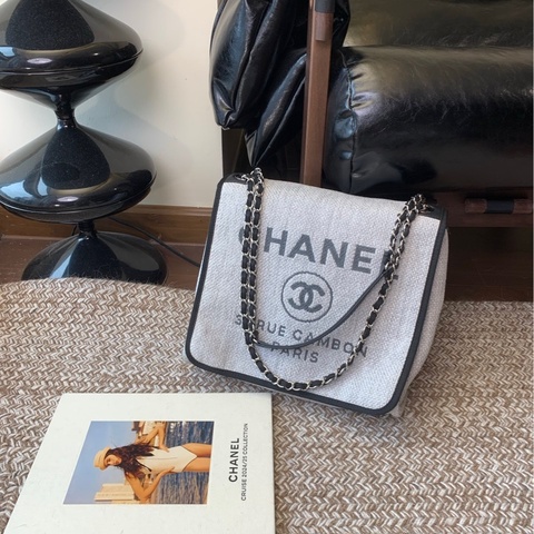 Chanel 香奈兒灰色字母沙灘包單肩斜挎包