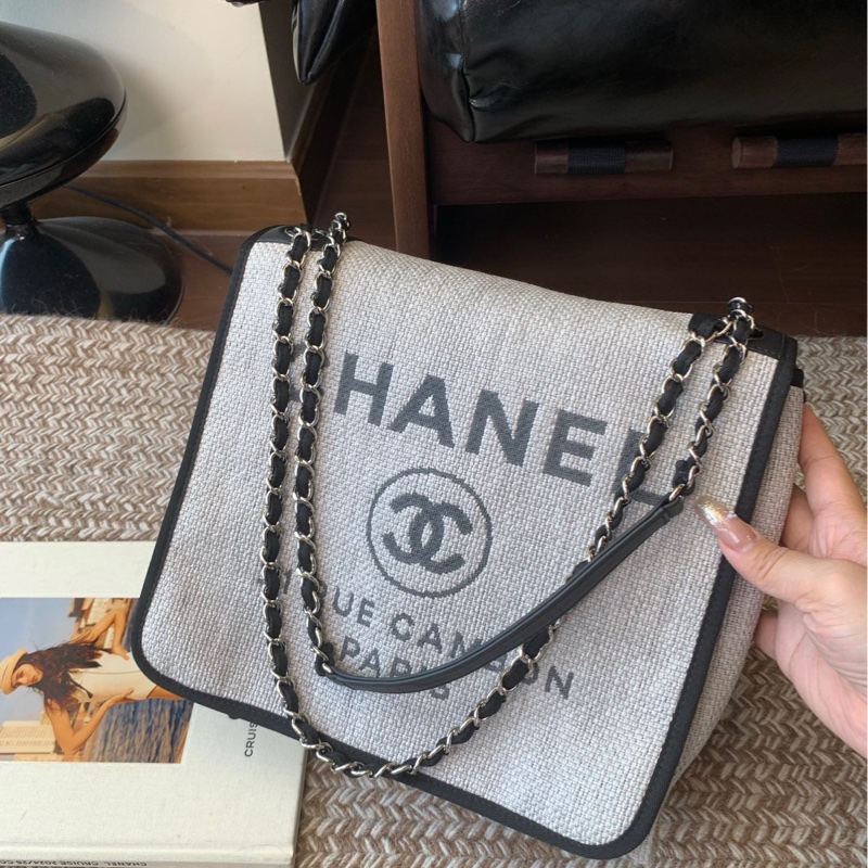 Chanel 香奈兒灰色字母沙灘包單肩斜挎包-5