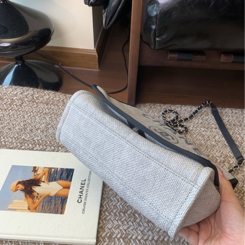 Chanel 香奈兒灰色字母沙灘包單肩斜挎包-7