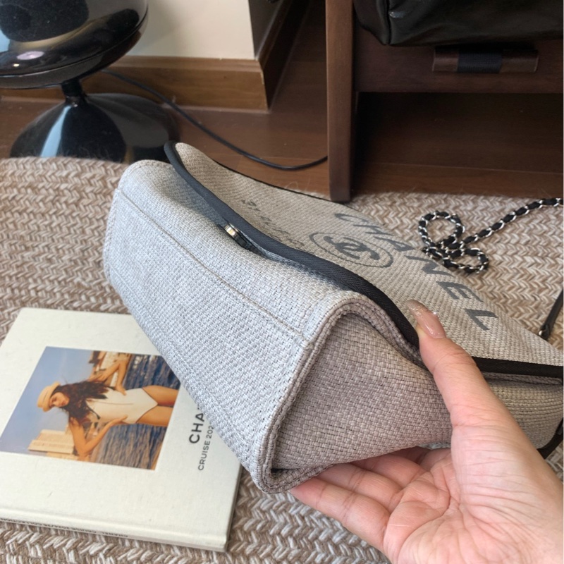 Chanel 香奈兒灰色字母沙灘包單肩斜挎包-8