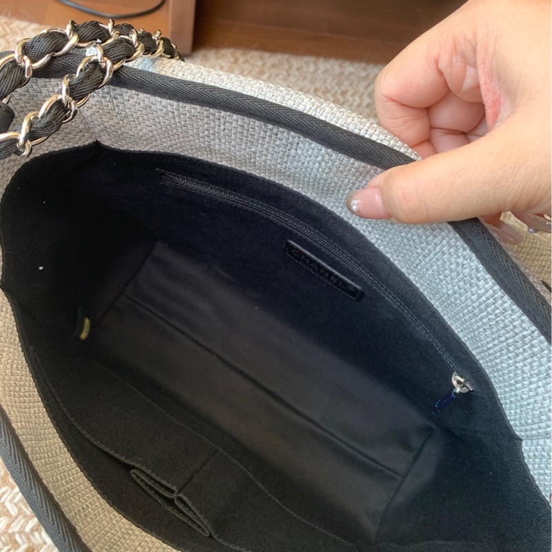 Chanel 香奈兒灰色字母沙灘包單肩斜挎包-9