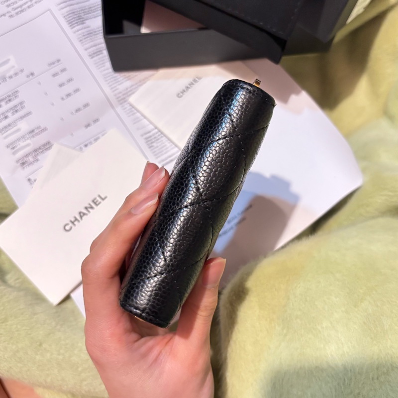 Chanel 黑色菱格紋拉鍊零錢包-4