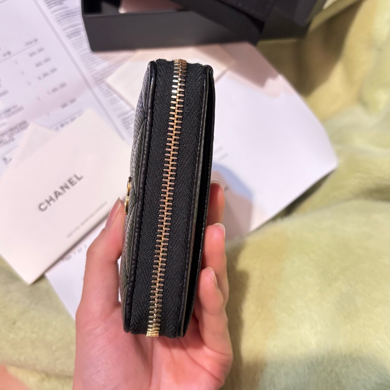 Chanel 黑色菱格紋拉鍊零錢包-5